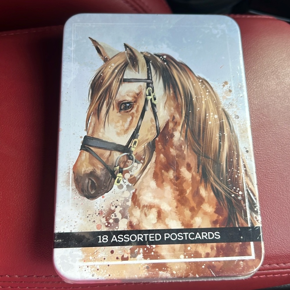 Postcards in a horse tin 18qty, NWT, animal postcards
